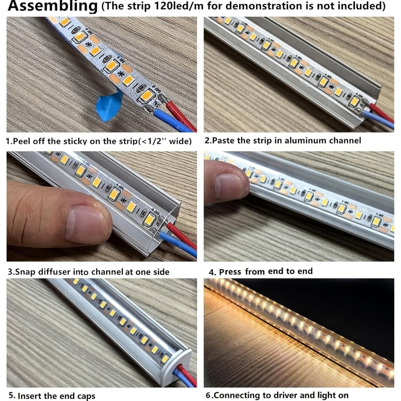 THMOOTHER 10-Pack 3.28FT V Shape LED Strip Aluminum Channel with Clear Cover, Extruded Alu Track with Transparent PC Lens and Mounting Kit,Easy Cut and Installed Corner Mount Profile (10, 3.28FT) - Image 5